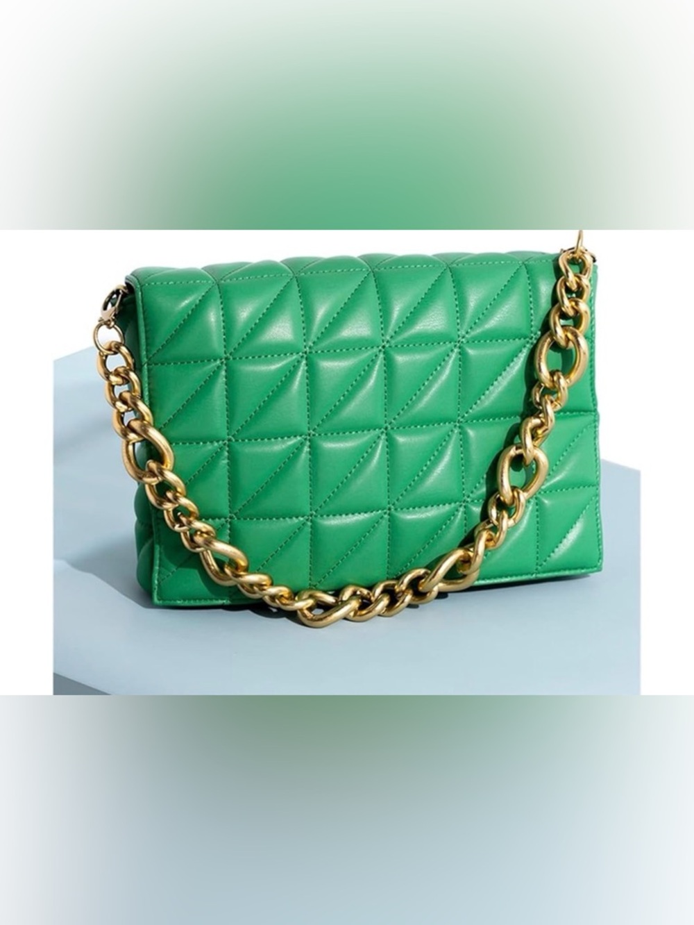 Zara Quilted Green Shoulder Bag with Gold Chain Strap